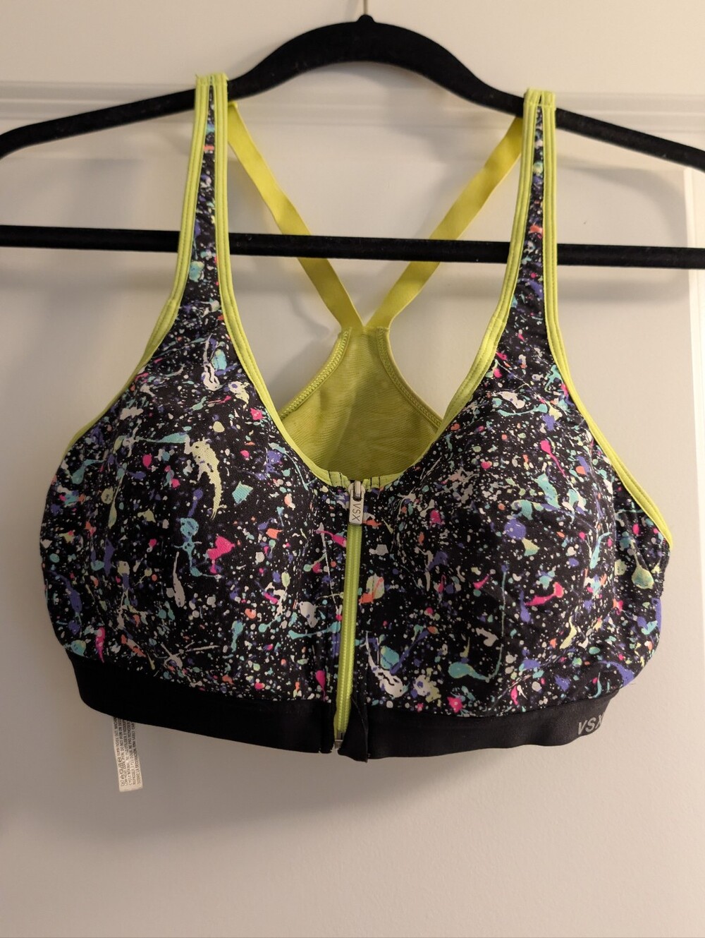 Victoria's Secret Neon Lime Splatter Zip-Front Sports Bra